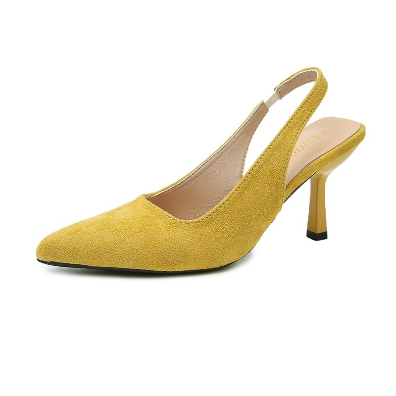 Aphixta Yellow Suede Elastic Band Sandals Thin Heels Women Shoes Concise Woman 8cm High Heel Sandals Plus Big Size 35-45