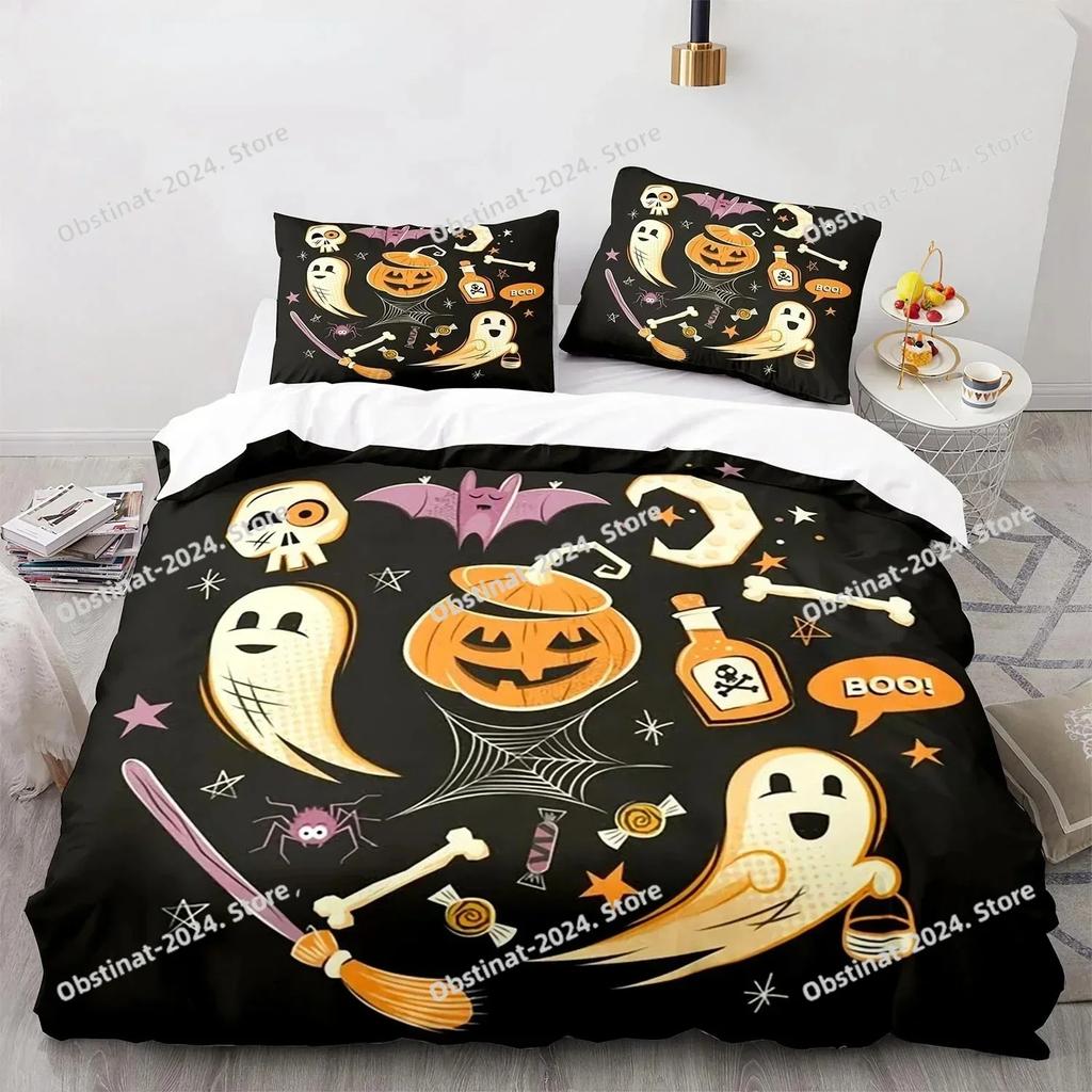 Top Halloween Boo Cartoon Bedding Set Printed Single Comforter Quilt Bed Cover Duvet Cover Pillow Case 3 Pieces Kids Adult Size