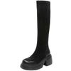 Suede thick-soled Martin boots long boots women's autumn and winter thick heel 7cm high heel waterproof table light bottom elastic and thin high boots