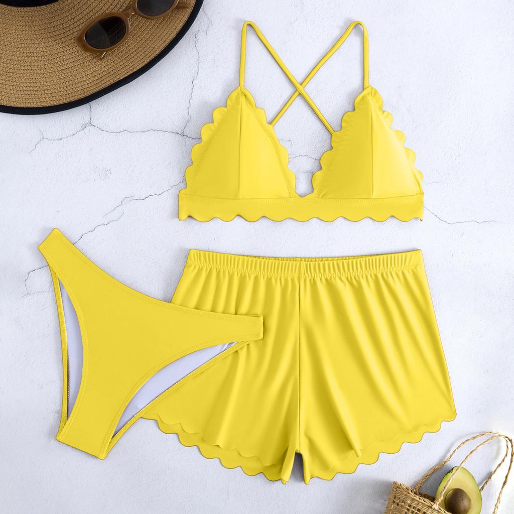 Women's Color Bikini  Swimsuit Swimsuit Three Piece Set