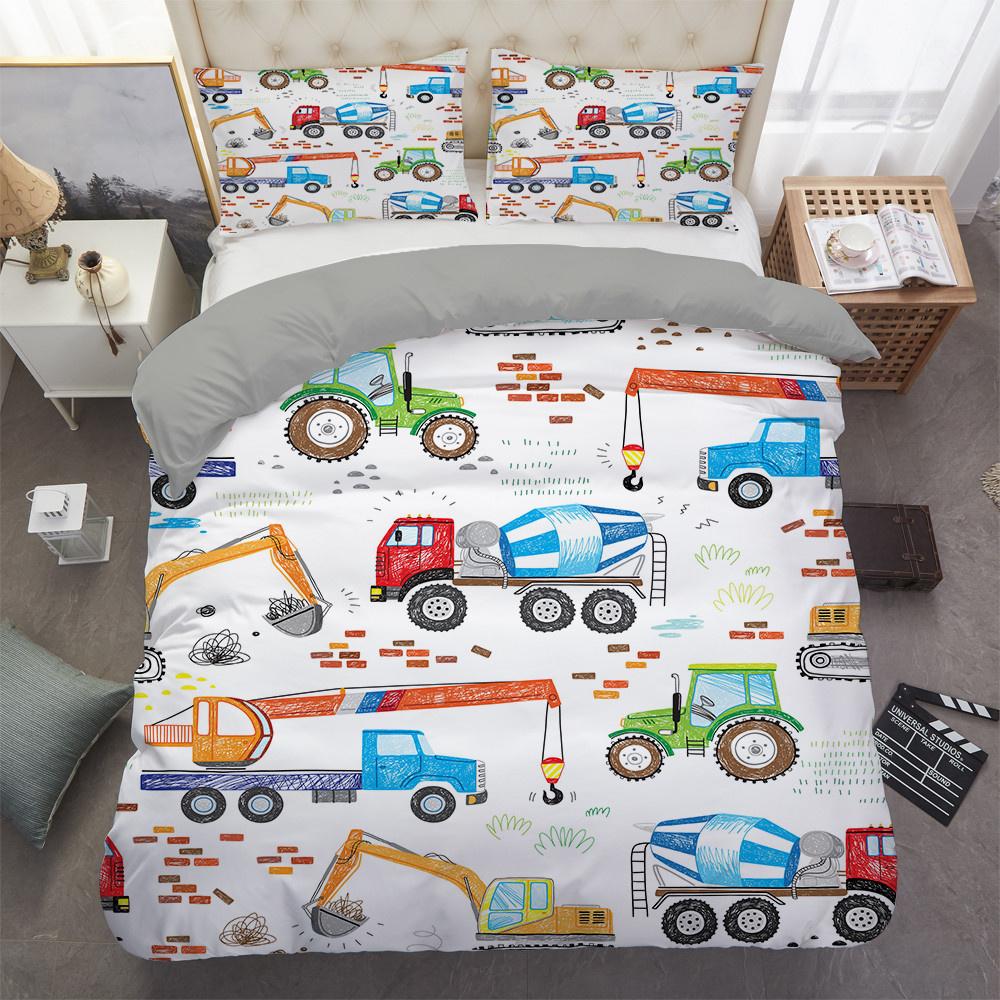 Kinder-Bettwäsche-Sets Bagger Traktor Bettdecke Bettbezug Cartoon Auto Jungen Bettbezug mit Kissenbezügen Queen Size Dekor Home