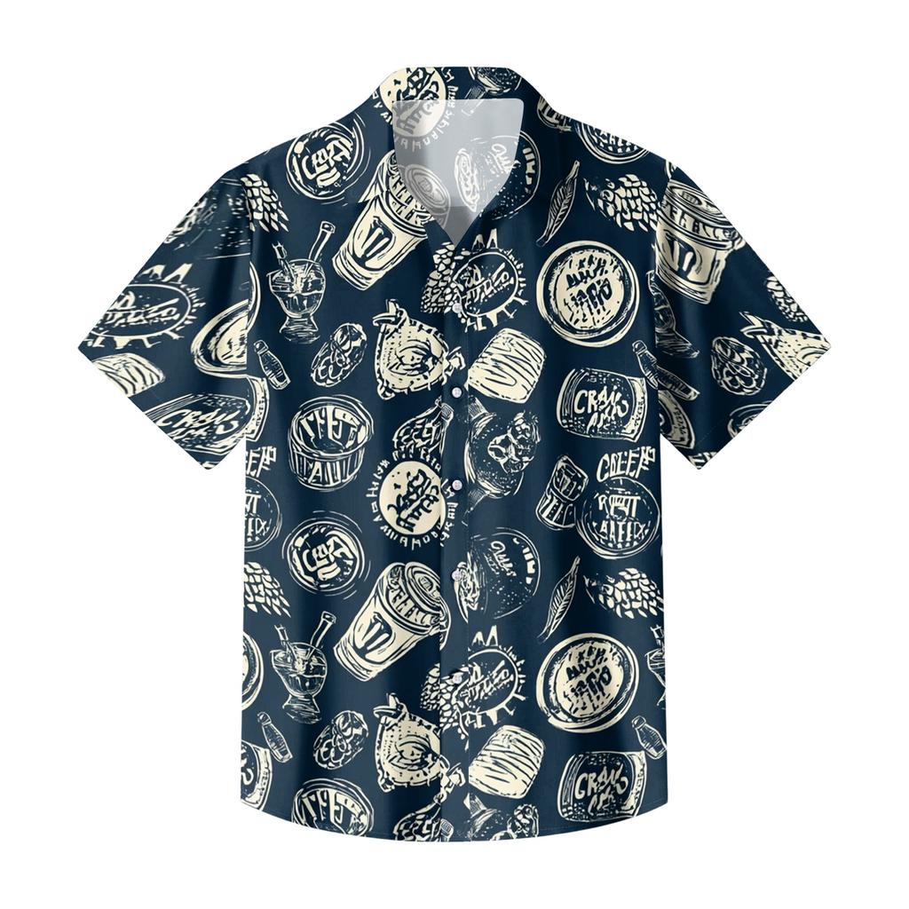 Camicia Casual da Uomo a Maniche Corte, Vestibilità Larga, Bottoni, Stampa Festival della Birra, Leggera, Traspirante, Top Estivo
