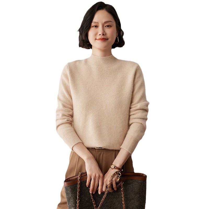 Women's High Neck Cashmere Sweater - Warm Wool Knit Base Layer for Autumn/Winter