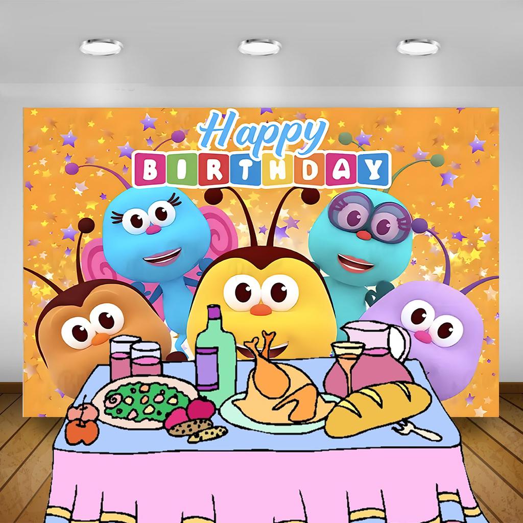 Cartoon Photo Backgrounds Bichi Kids 1st Birthday Party Baby Shower Decoration Rainbow Ant Doll Friends Photo Background