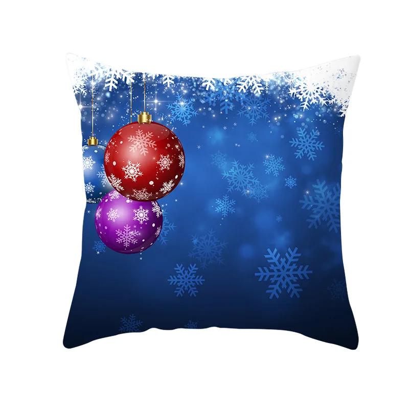 2022 Happy New Year Home Party Decor Cushion Cover Christmas Blue Snowflake Cartoon Printed Pillow Cover Xmas Pillowcase 45x45cm