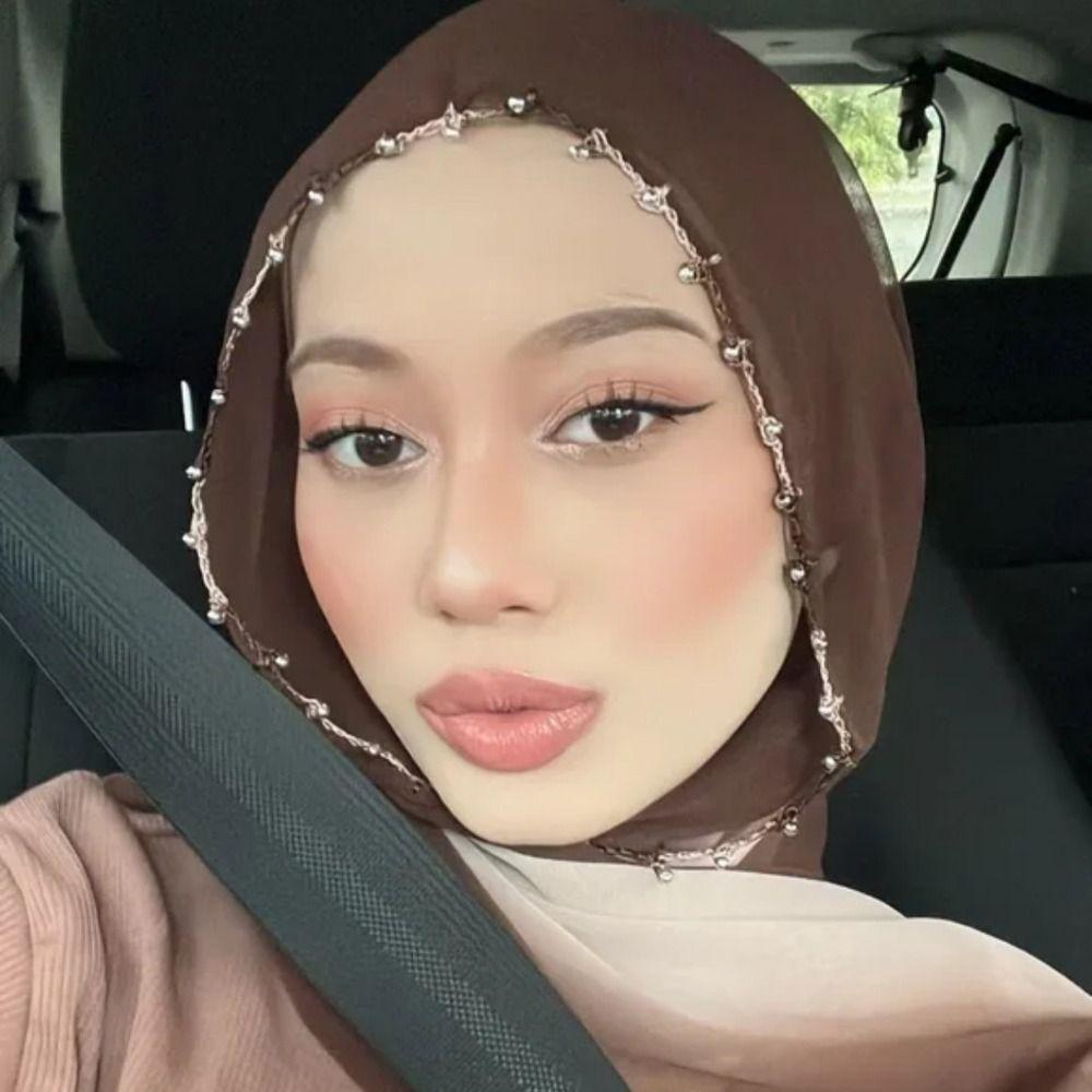 Long Ethnic Style Scarf Beads Chain Islamic Turban Fashion Wraps Shawl Daily