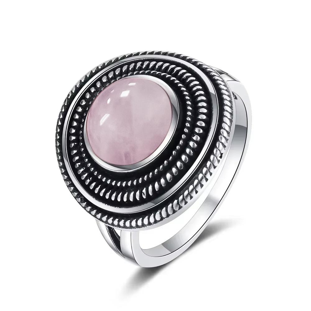

Вінтажне Срібне Кільце S925 Овальне Кругле Натуральний Рожевий Кварц Кільце Рожевий Камінь У Формі Сонця Ретро Срібло Тонкий Ювелірний Виріб Для Жінок 10