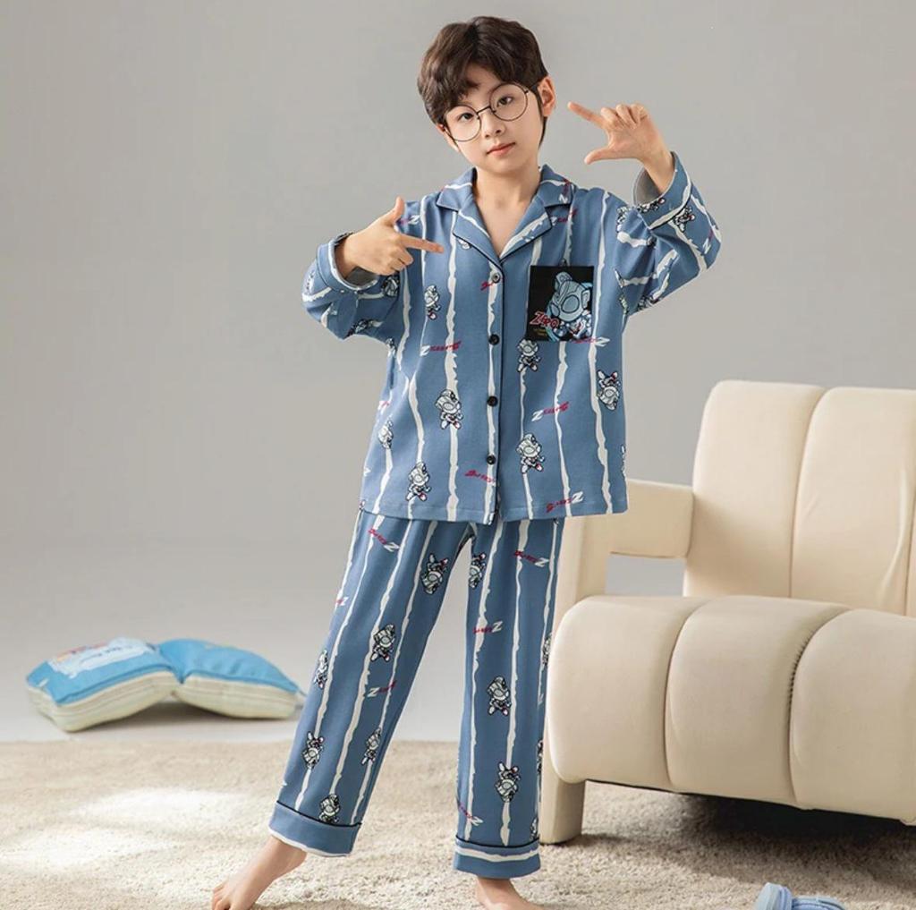 Douyin Boys' Cartoon Pajama Set - Spring/Autumn Long-Sleeve Cardigan for Kids
