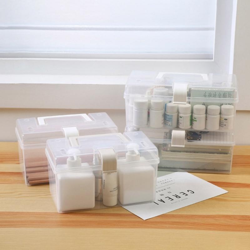 Tragbare durchsichtige Aufbewahrungsbox mit Griff Multifunktionsbehälter Zubehör für Batterie Schere Nagel Schönheitswerkzeug Organisieren