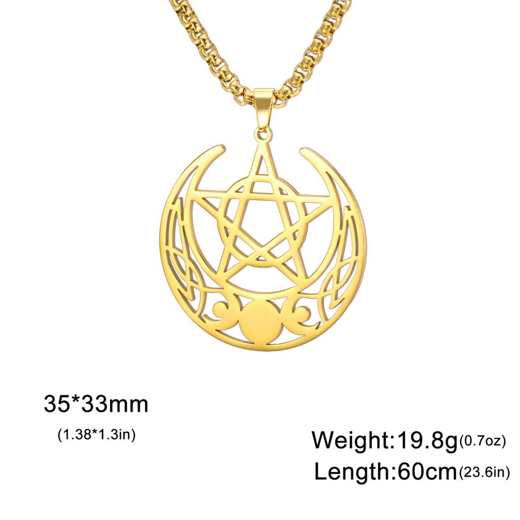  Pentagram Triple Moon Goddess Necklace Stainless Steel Hollow Witch Talisman Necklace Greek Jewelry Gift Wholesale