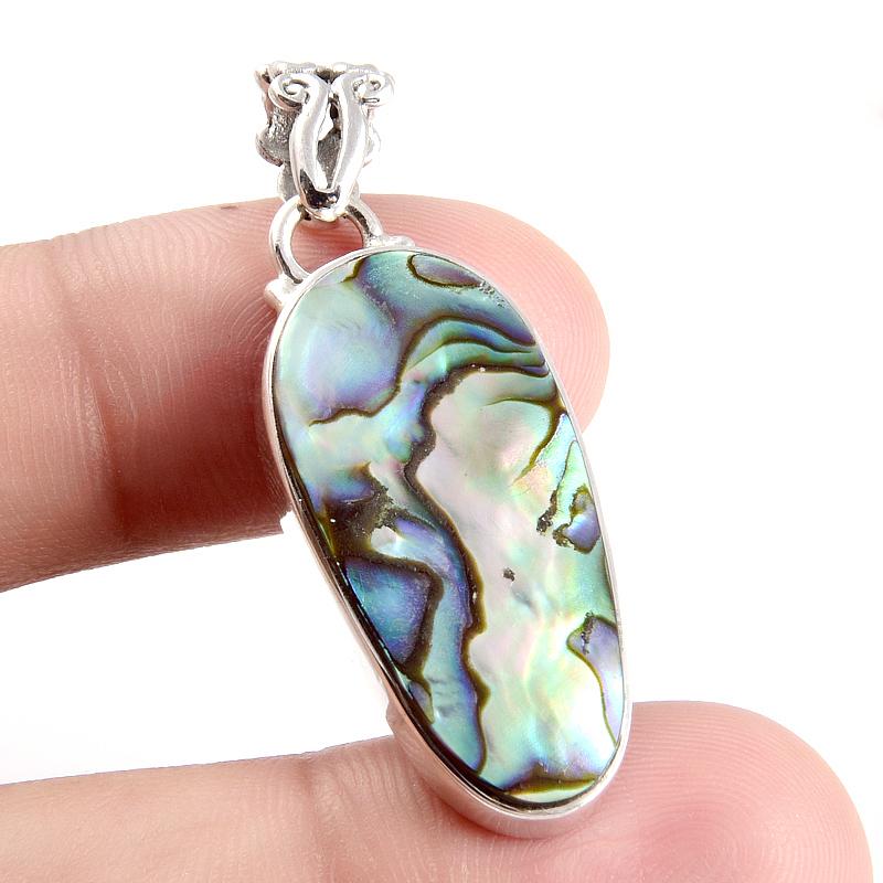 Natural Abalone Shell Gemstone 925 Solid Sterling Silver Gift Pendant 1.6" l6u25