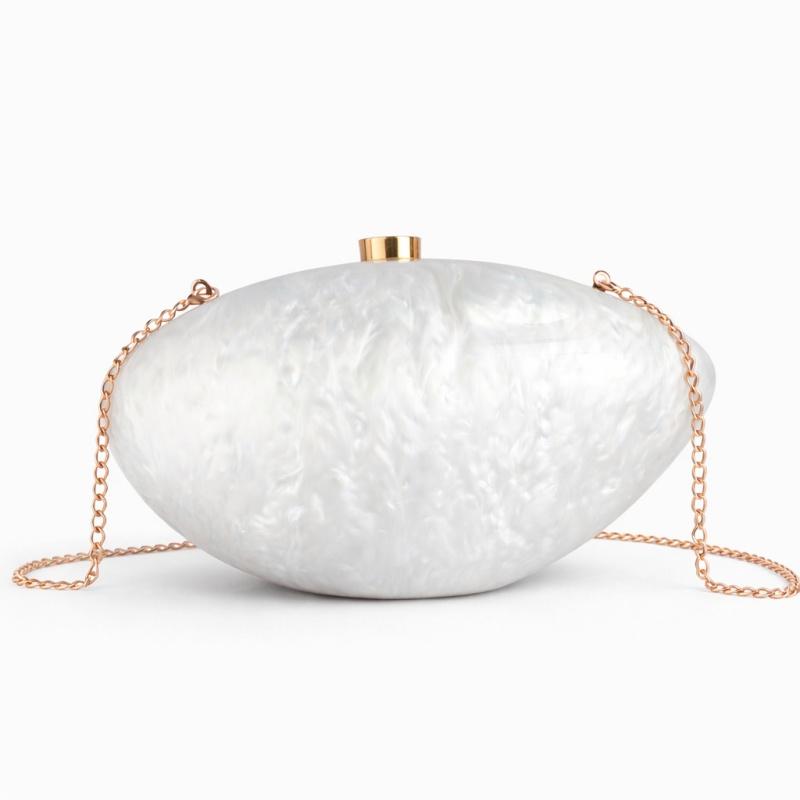 2026 Fashion Pearl Chain Goose Egg Shaped Handbag New Acrylic Irregular Shaped Mini Box Bag Handheld Party Clutch Purse