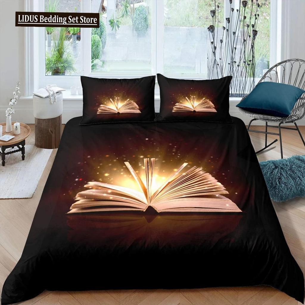 Regalo per Amanti dei Libri Set Copripiumino Matrimoniale, Set Biancheria da Letto per Lettori e Amanti della Letteratura, Copripiumino Vintage con Libreria