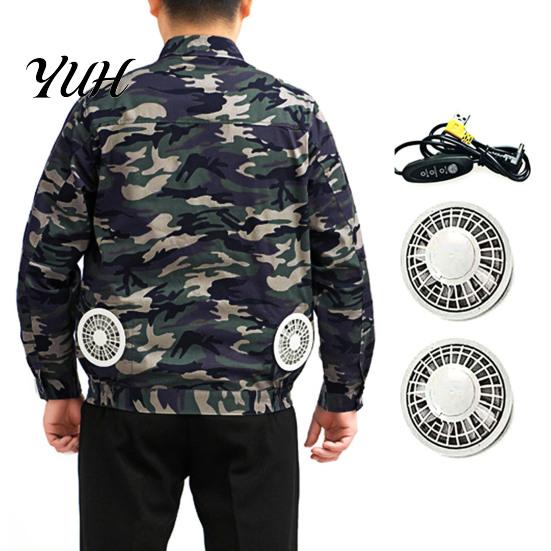 Air Conditioned Clothes Jacket Camouflage Cooling Men USB Long Conditioner Coat Sleeve Sun Protection with Fan for Office