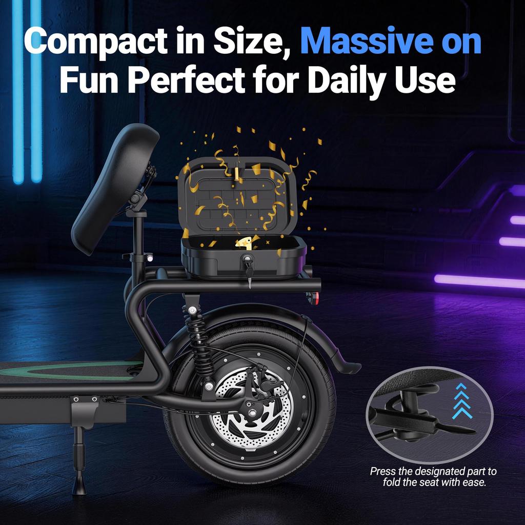 AOVOPRO ESBSXLX Dual Suspension 500W 14 Inch Commuter Electric Scooter 10.4Ah with Seat & Carry Box for Adult-Up To 27 Miles
