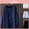 Cotton Linen Long Sleeve Shirt For Women With Round Neck And Relaxed Fit