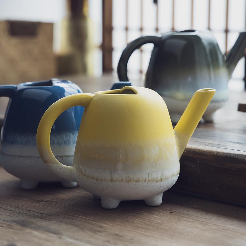Multi-Color Creative Pot-Shaped Vase Household Ceramic Kettle Flower Arrangement Decorative Ornament Practical Watering Kettle Teapot
