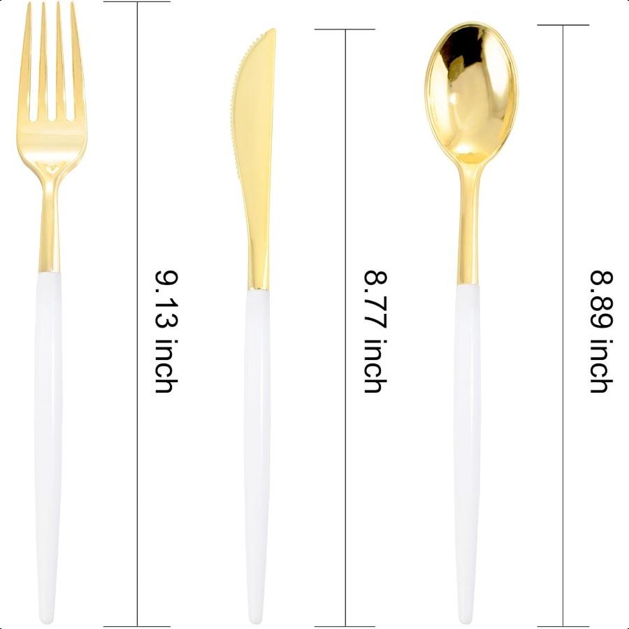 I00000 60 Pcs Gold Plastic Silverware Heavy Duty Gold Plastic Cutlery Super Bowl Party Disposable Silverware Set Includes 20 Go