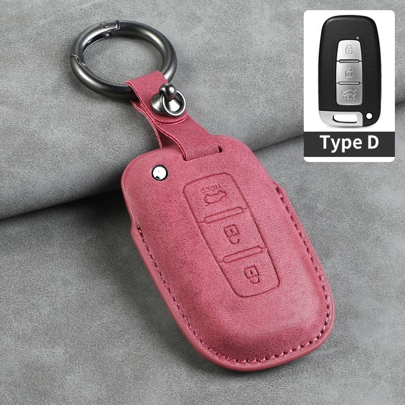 Leather Car Key Case Cover Shell Fob for Hyundai Grand Prix GN7 IONIQ6 Nuovo Kona Genesis Coupe Sonata Ix35 Protector Keychain