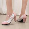 Damen High Heels Einzelne Schuhe Frühling und Sommer Neu Bequem Dicke Ferse Große Größe Leichte Mund Schnalle Niedrige Schuhe
