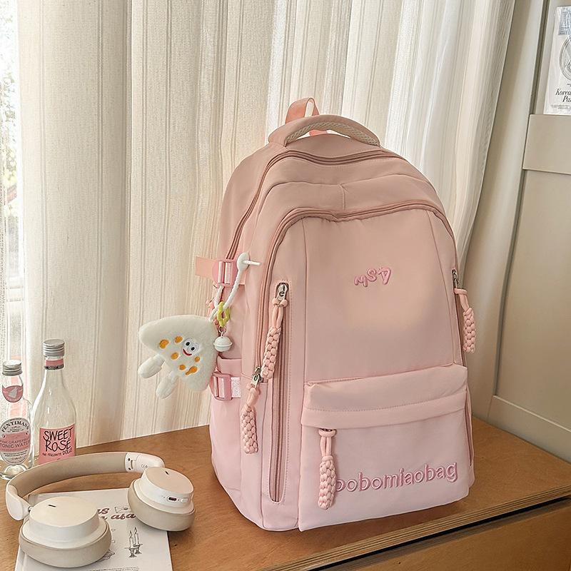 

женская студенческая повседневная для средней и старшей школы рюкзаки большой емкости, модные рюкзаки для путешествий на открытом воздухе, трендовые single bag. розовый