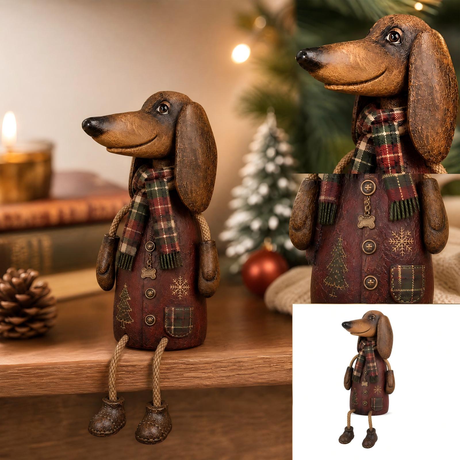 Sitzendes Weihnachtsornament Dekorative Hundefigur für Tischdekoration, Kaminsims und Regaldekoration zu den Feiertagen One Size brown