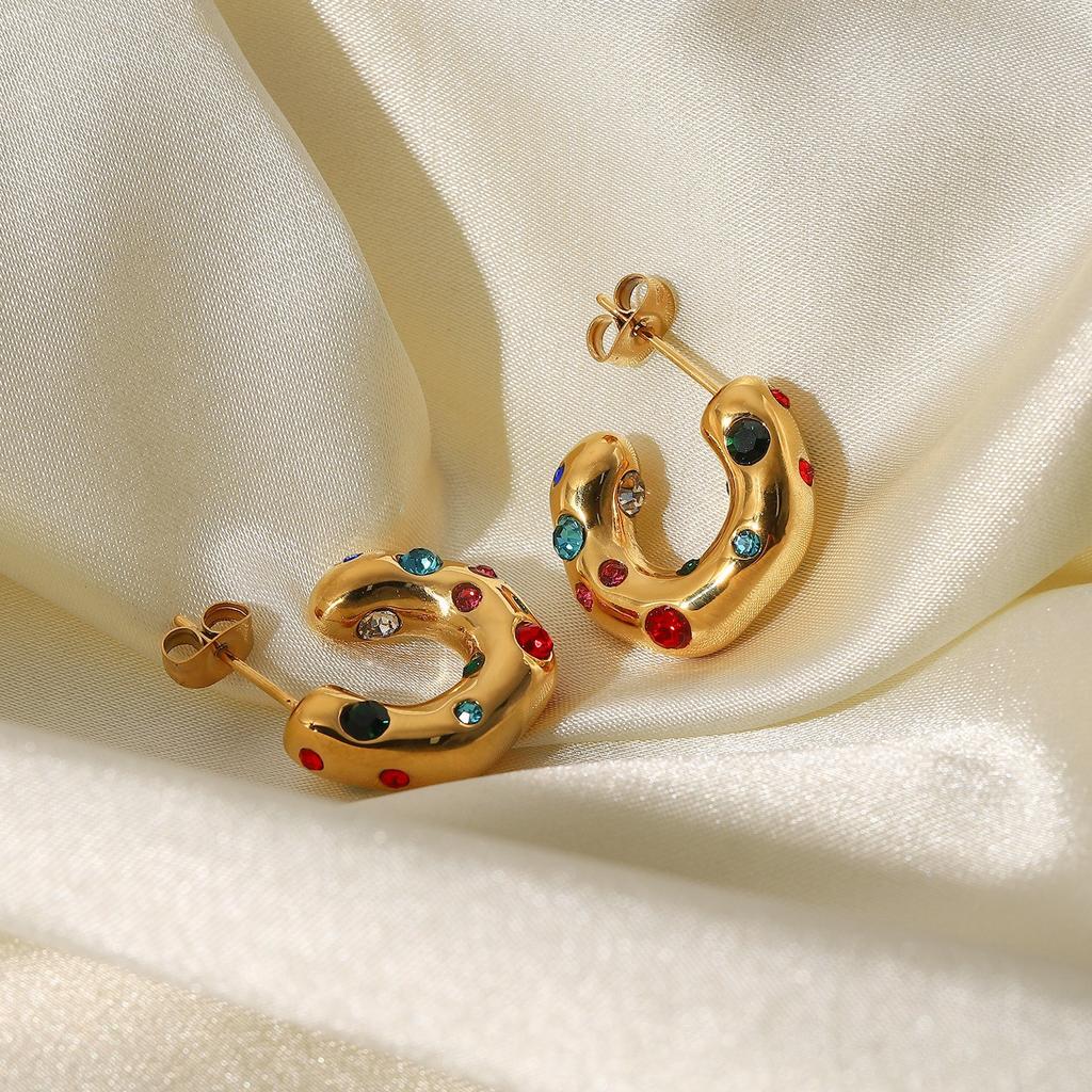 Chunky Stainless Steel Gold Plated Earrings for Women Irregular Pearl Rhinestone Statement Earring Jewelry