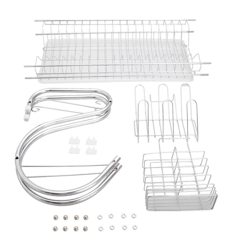 2-stufiges Abtropfgestell aus Metall, multifunktionale S-förmige Schüssel, Geschirr, Essstäbchen, Löffel, Sammelregal