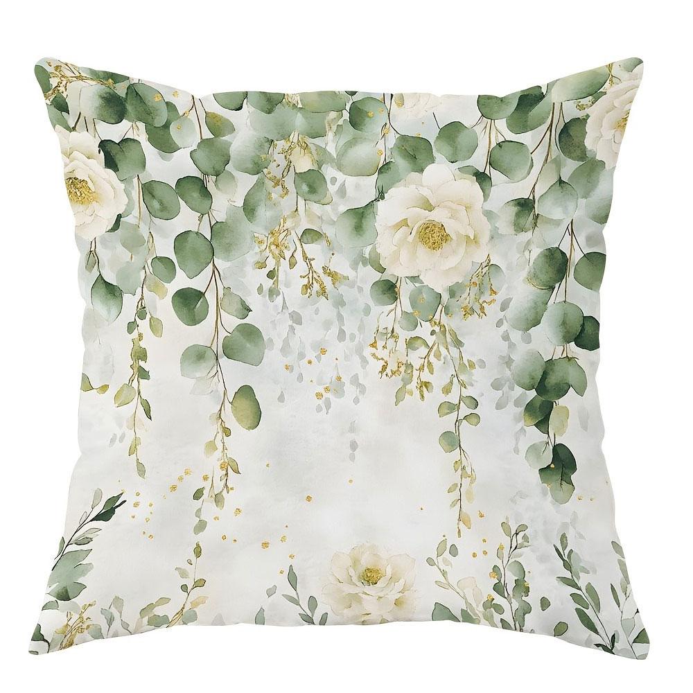 Fresh Green Plants Floral Pattern Home Decor Pillowcase Living Room Sofa Polyester Cushion Cover with Zipper