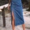 Módní ženyDžínová sukně s vysokým pasem polodlouhé šaty s knoflíkem