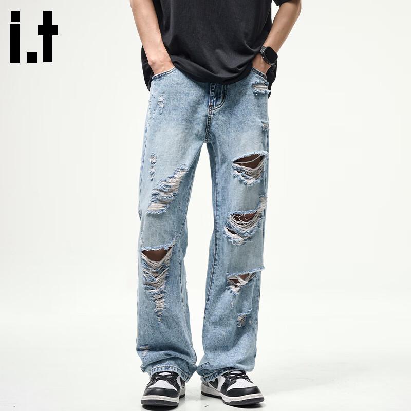 

:CHOCOOLATEit Мужские американские уличные свободные прямые рваные джинсы 34