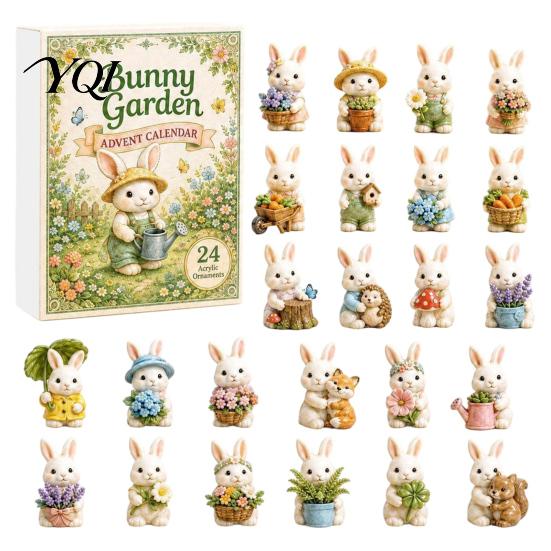 Cute Bunny Pendant Decorations 2026 Advent Calendar, 24 Days Acrylic Rabbit Ornaments Christmas Countdown Kids Calendar 2D Flat Animal Pendants