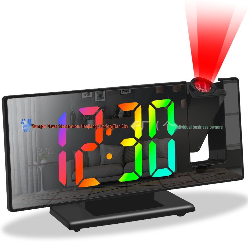 Smart Projection Alarm Clock with Color Display, Snooze, Night Light, and Silent Operation