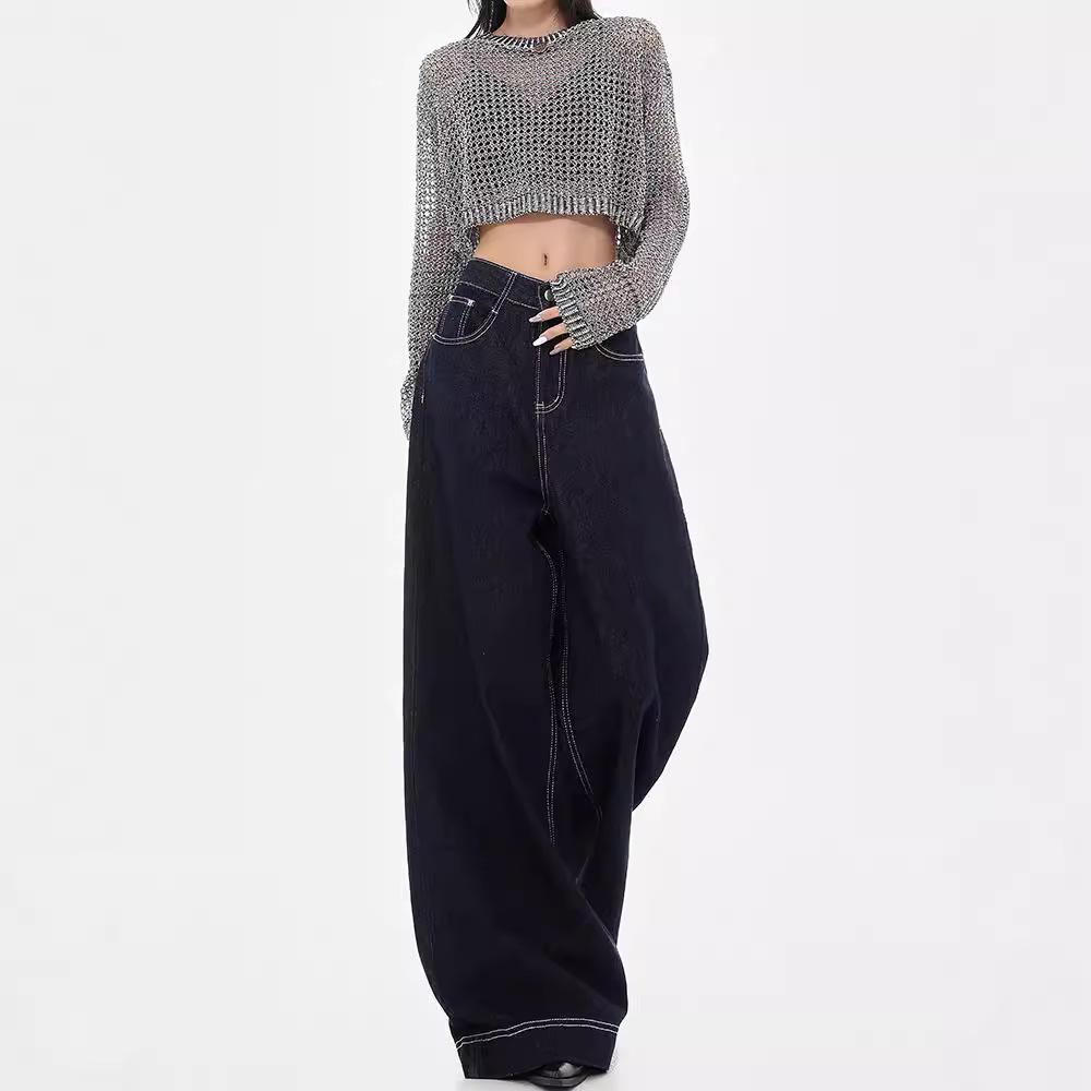 KEN STUDIO Women's Retro Loose Wide Leg Denim Jeans - Early Autumn Collection