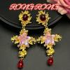 French Retro Court Style Gold Flower Glazed Earrings With Luxurious Temperament Noble Charm Antique Long High-end
