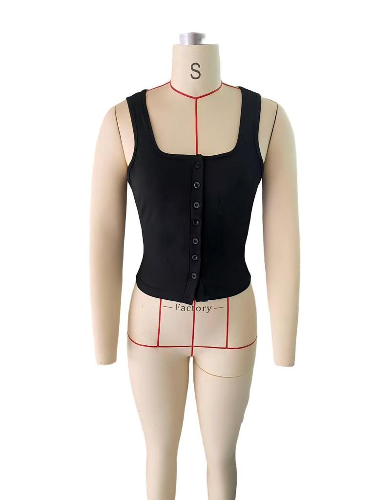 Y2K Style Square Neck Button Sleeveless Camisole for Women