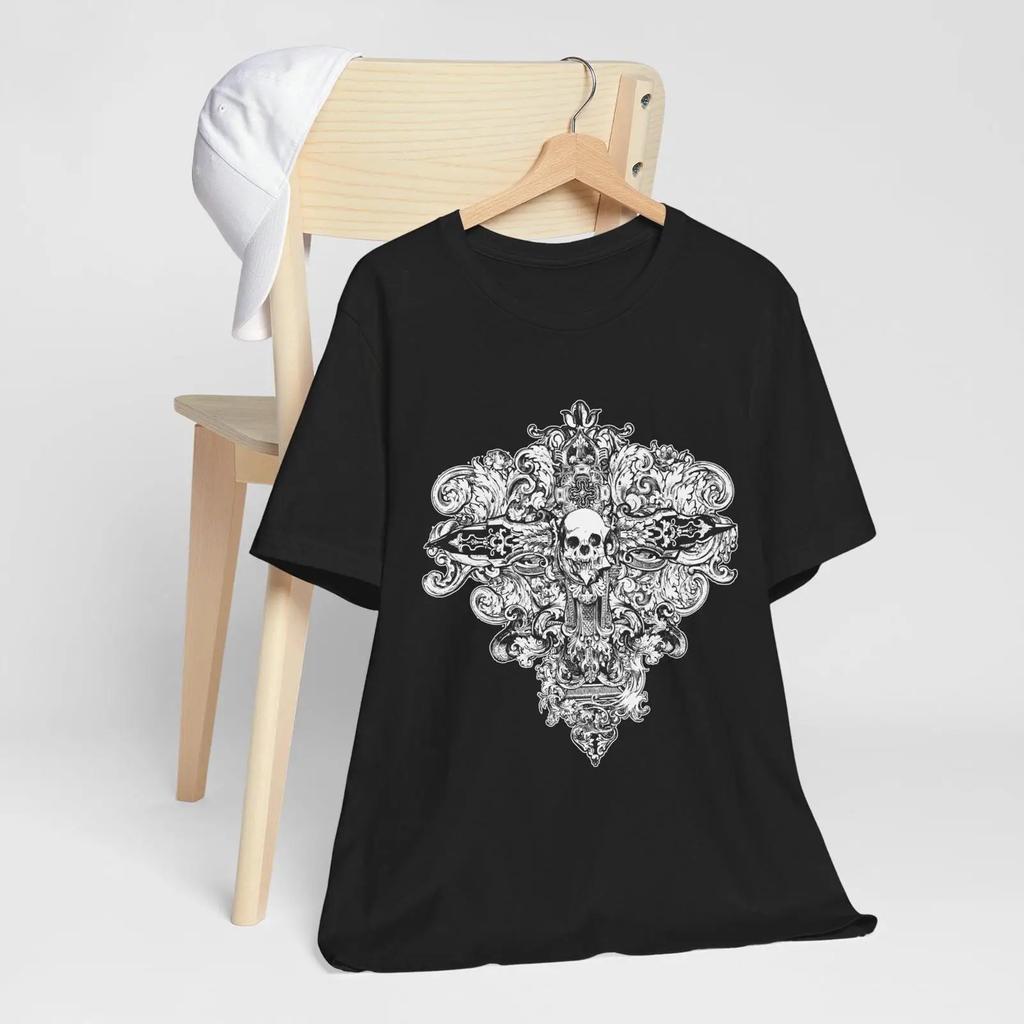 Skull In Cross T Shirt Creepy Art Metalhead Vintage Top For Everyday Wear Soft Slightly Stylish Comfortable Casual