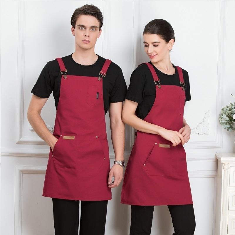 1Pc Cooking Bib Apron with Pockets Chef Cook Kitchen Apron for Men Women