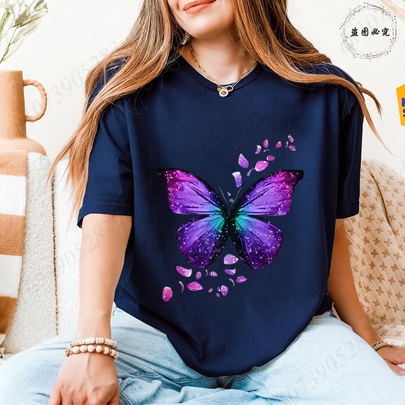 Fashion Butterflies Autism Awareness T-Shirt Women Clothing Summer Breathable Tops Short Sleeve Soft Comfortable Tee Shirt