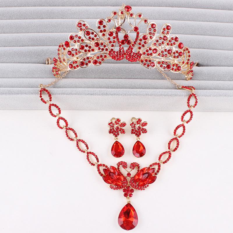 

Korean Style Wedding Bridal Red Headpiece & Necklace Set