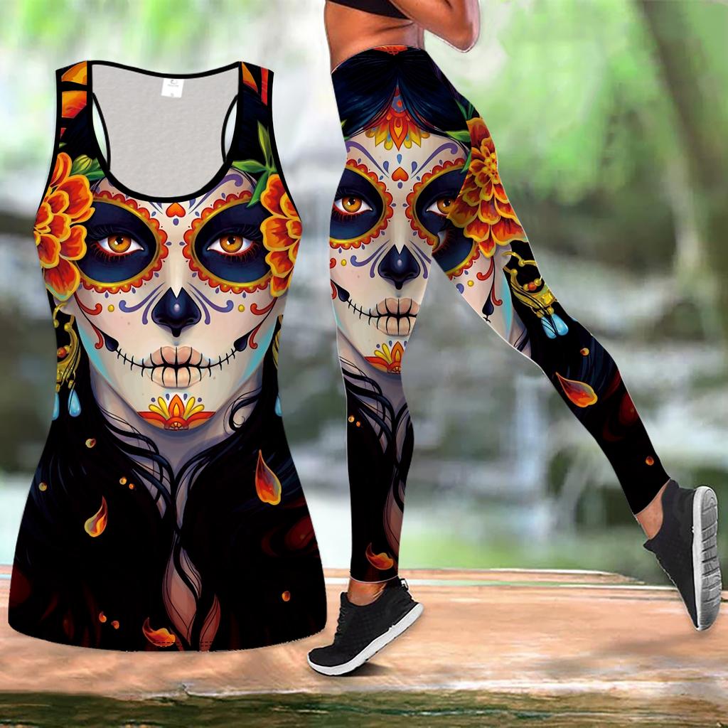 Halloween Print Yoga-Outfit für Damen Mode Trainingsleggings Fitness Sport Freizeit Yoga-Set Sportanzug