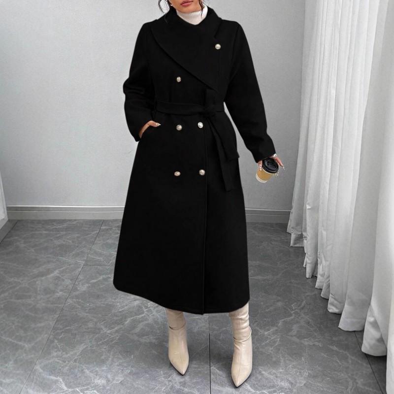 Womens Oversized Wool Blend Coat With Double Breasted Buttons Asymmetrical Collar Winter Warm Long Outerwear