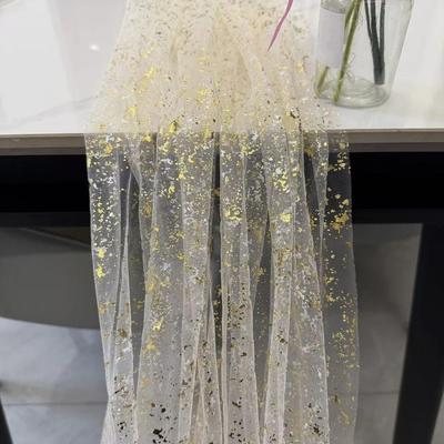 Golden Sequin Glitter Hot Stamping Table Flag Elegant European Style Glitter Table Runner Soft Luxury Mesh Birthday Table Runner
