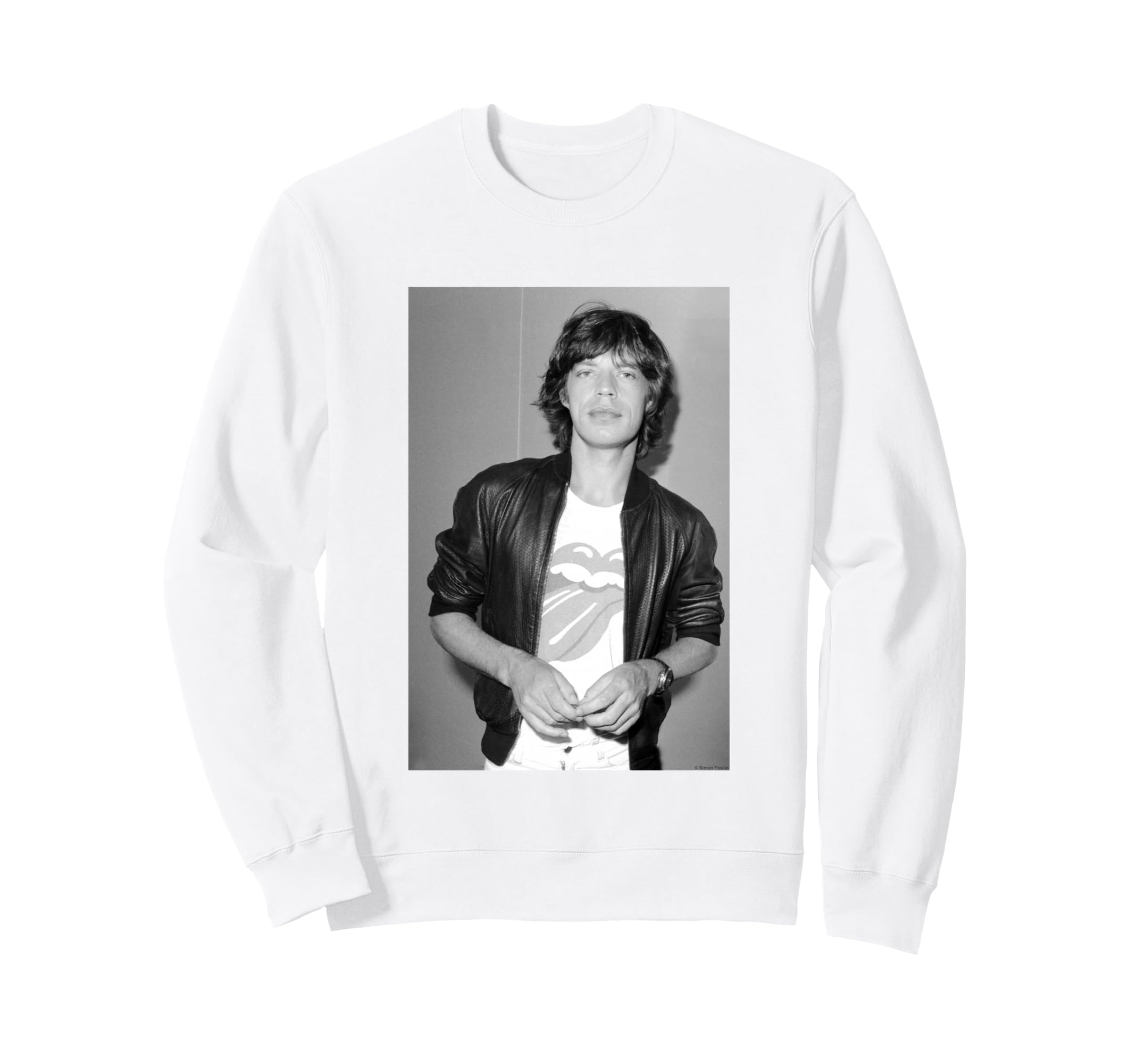 Mike Jagger, The Rolling Stones, 1977, photograph by Simon Fowler, sweatshirt.