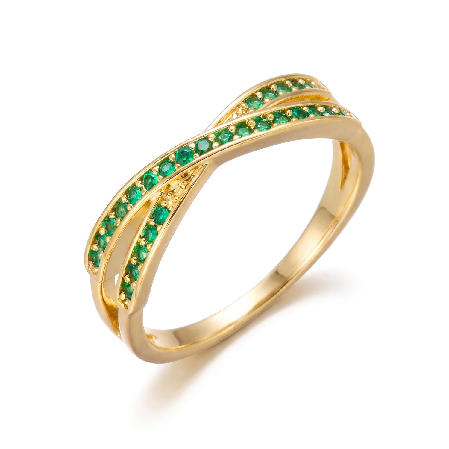 

Minimalist Stacking Crossed Brass Ring for Women Micro Paved Green AAA Zircon Finger Jewelry Wedding Daily Versatile Jewelry 10