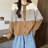 Retro Korean Color Block Striped Knit Cardigan – Women's Autumn/Winter Versatile Design