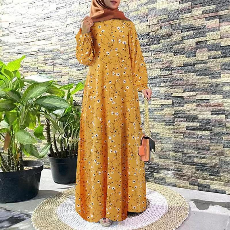 Plus Size Retro Floral Long Sleeve Dress for Women