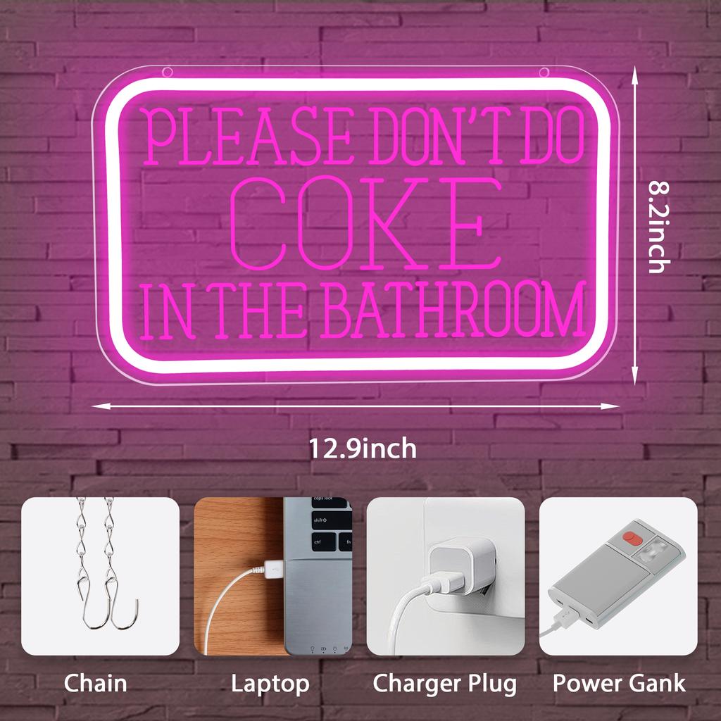 Please Don't Do Coke in the Bathroom 3D Engraved Neon Light Pink LED Neon Sign for Art Wall Decor Birthday Christmas Gift