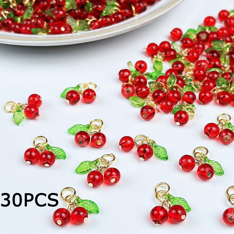 WTEMPO Charming Red Cherry Shaped Design Keychain Accessories Cute Keychian Pendants with Loops Creative DIY Keychain Handcrafts Making Supplies