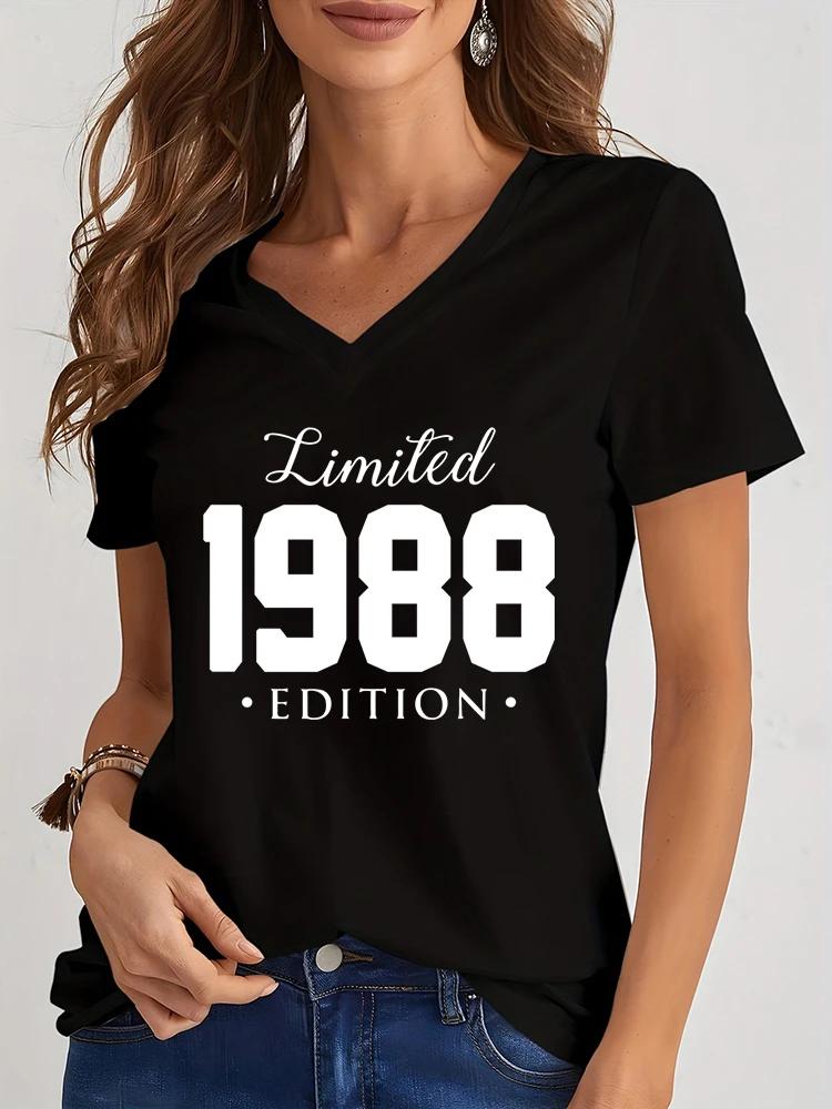 Women V Neck Tshirt Limited 19841985 Edition Graphic Tee Shirt Womens Birthday Y2k Top Funny Vintage Women Oversized T Shirt